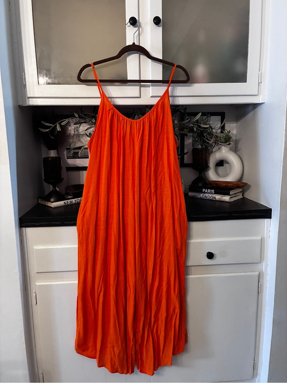 Bright Orange Spaghetti-Strap Maxi Dress